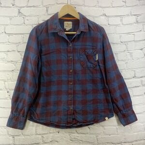 Field And Stream Flannel Shirt Womens Sz L Blue Purple Long Sleeve